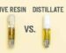 Illustration showing the pros and cons of live resin carts and distillate carts.