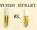 Illustration showing the pros and cons of live resin carts and distillate carts.